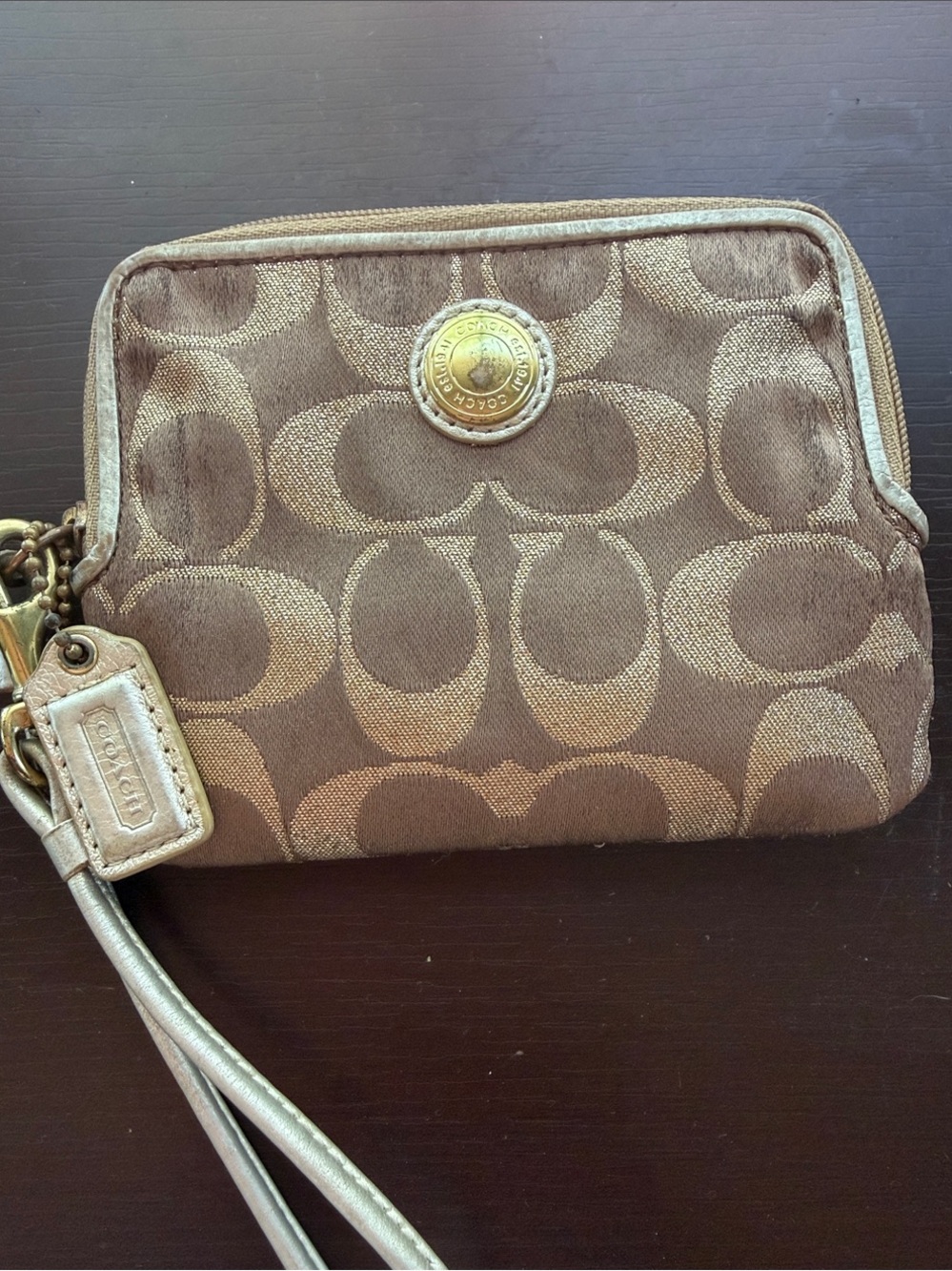 Coach Brown/Tan Signature Logo Wristlet